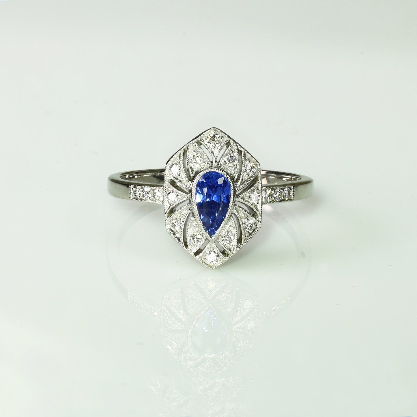 Kashmir Sapphire Art Deco Style Platinum Ring GRS #1910